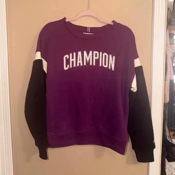 Champion Shearling Sleeves Sweatshirt S - Picture 1 of 5